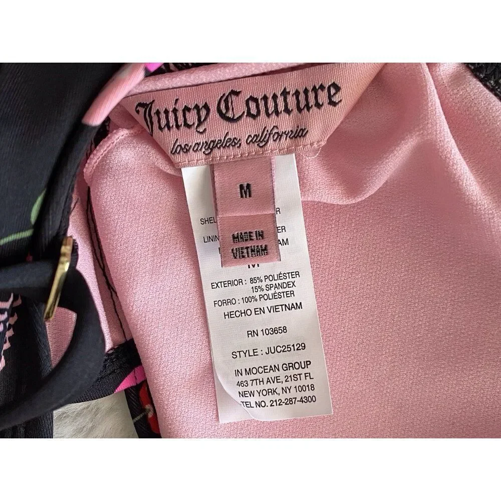 Juicy‎ Couture Ruffle Cut Out Swimsuit One Piece Lined Cherry Logo Size M NEW